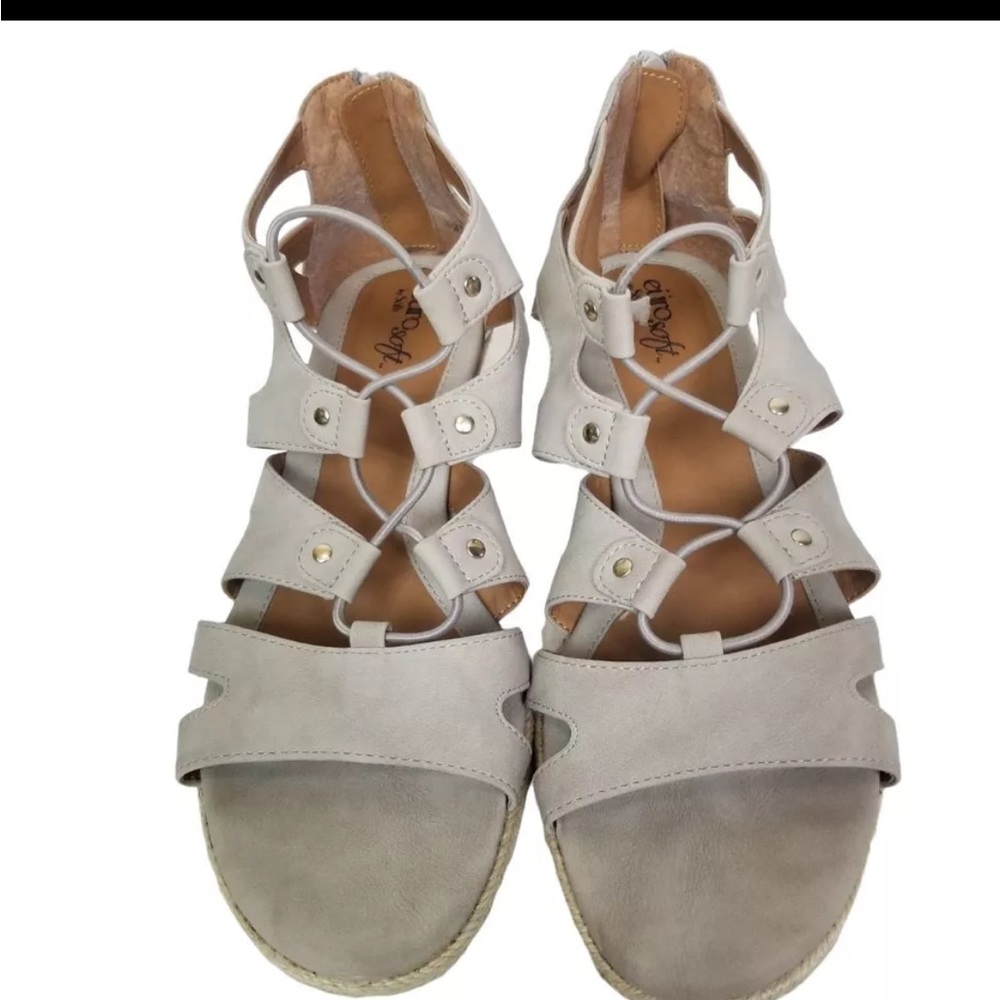 Eurosoft Womens Mist Gray Faux Leather Prue Ghillie Espedrille Sandal